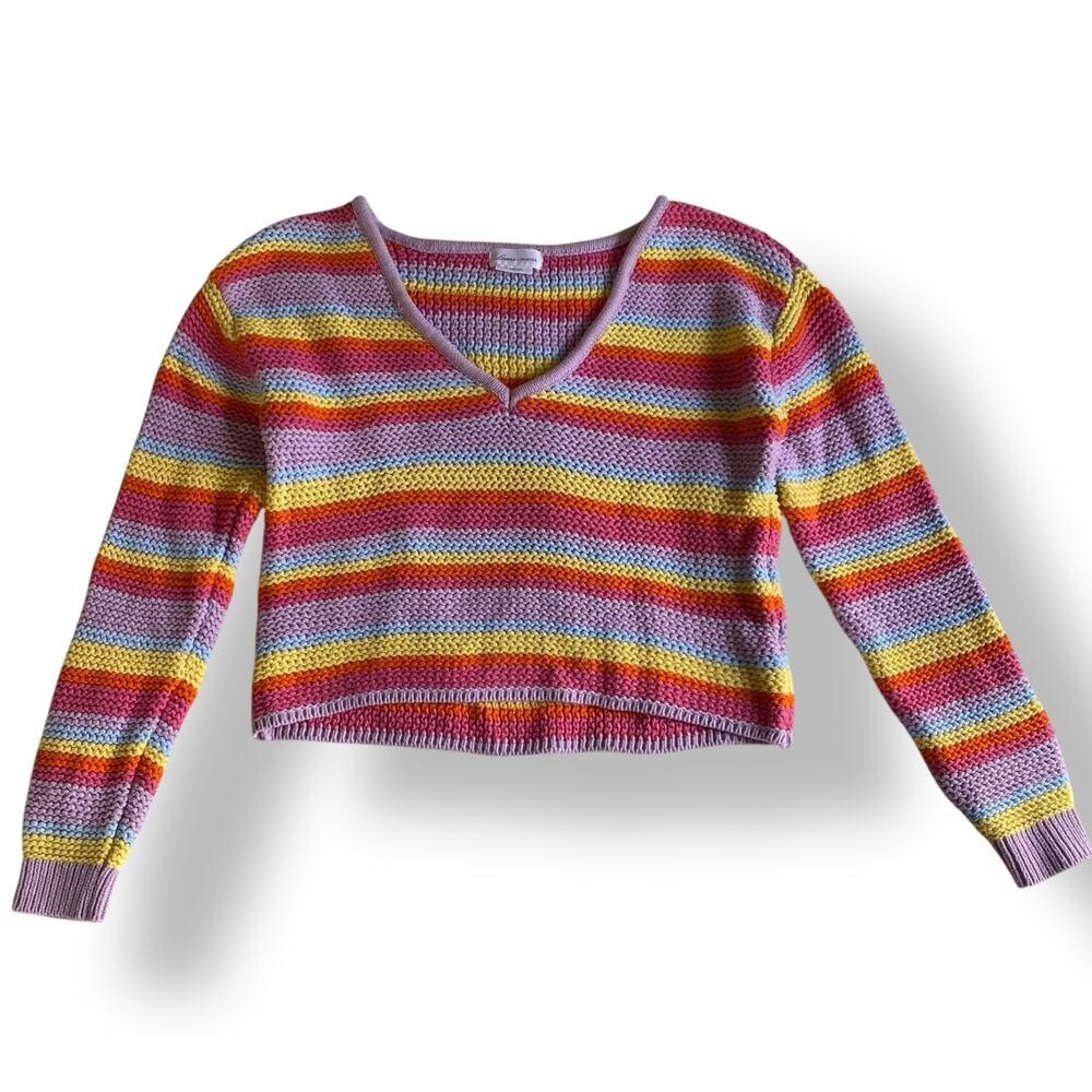 Revolve Lovers + Friends Camino Cropped Sweater in Bright Rainbow Pastel Size S